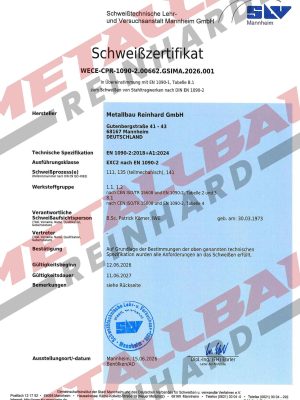Metallbau-Reinhard-Mannheim-Schweisszertifikat